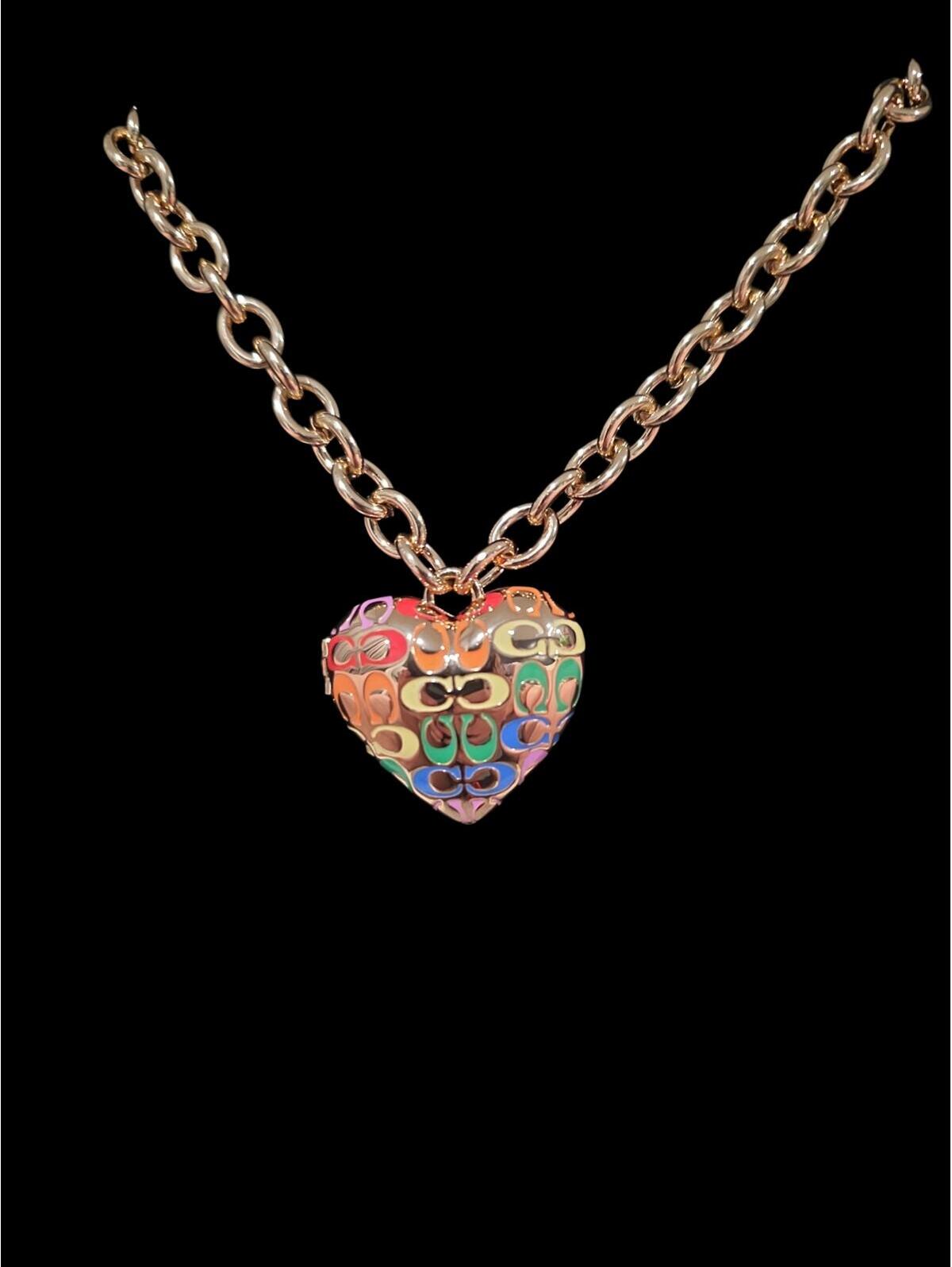 Coach Rainbow Heart Pendant Necklace With Chain